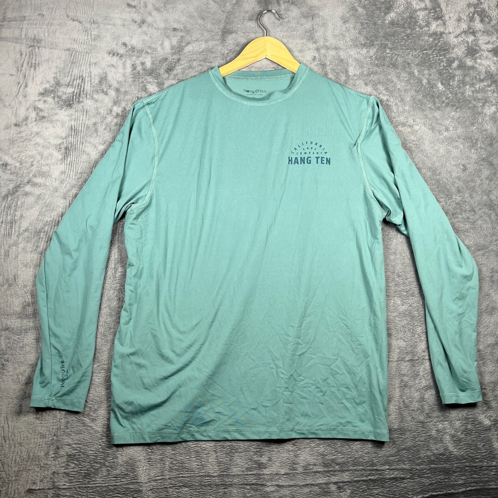 Hang Ten Shirt Mens L Blue Sun Protection UPF 50+ California Surf Company Since